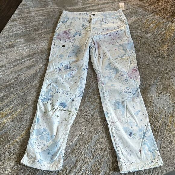 By Anthropologie The Wanderer High Rise Paint Splatter Utility Cargo Jean Sz 27 - Picture 1 of 11